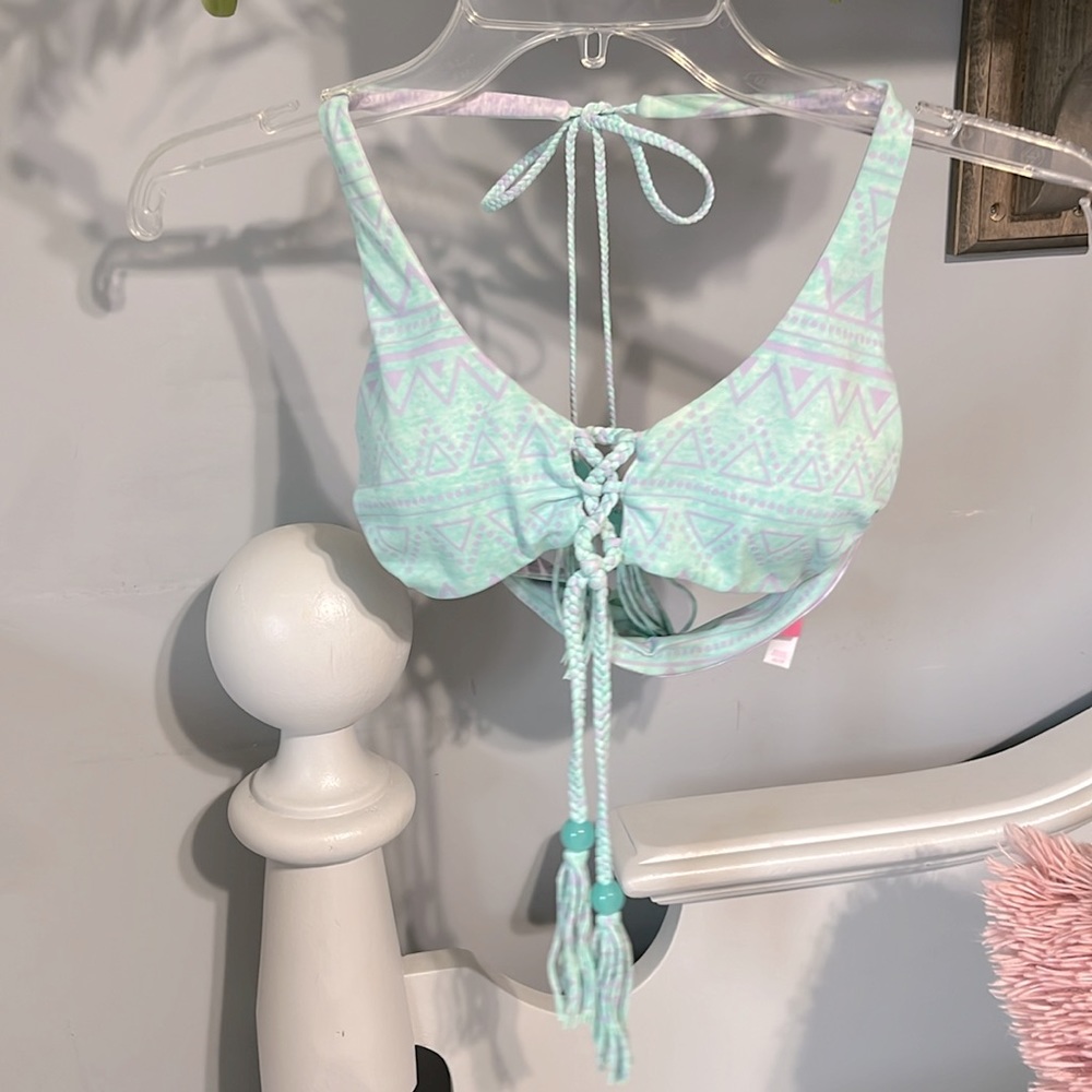 Victorias Secret Bikini Top Reversible Boho Lavender Aquamarine Tassels XS Women - Picture 14 of 15